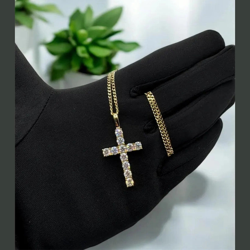 Cross Pendant Necklace with Clear Stones
