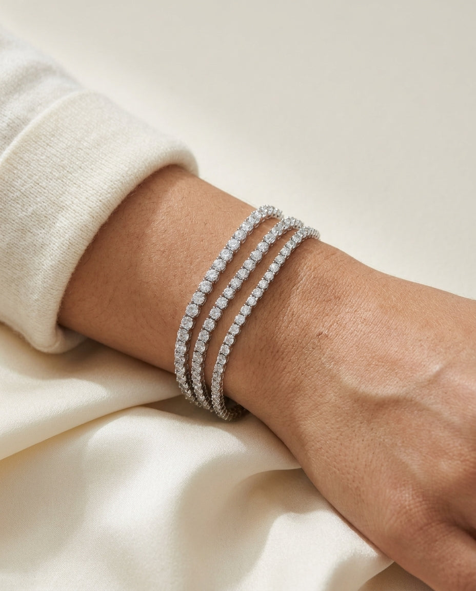 Moissanite Tennis Bracelet – 925 Sterling Silver, Rhodium Plated