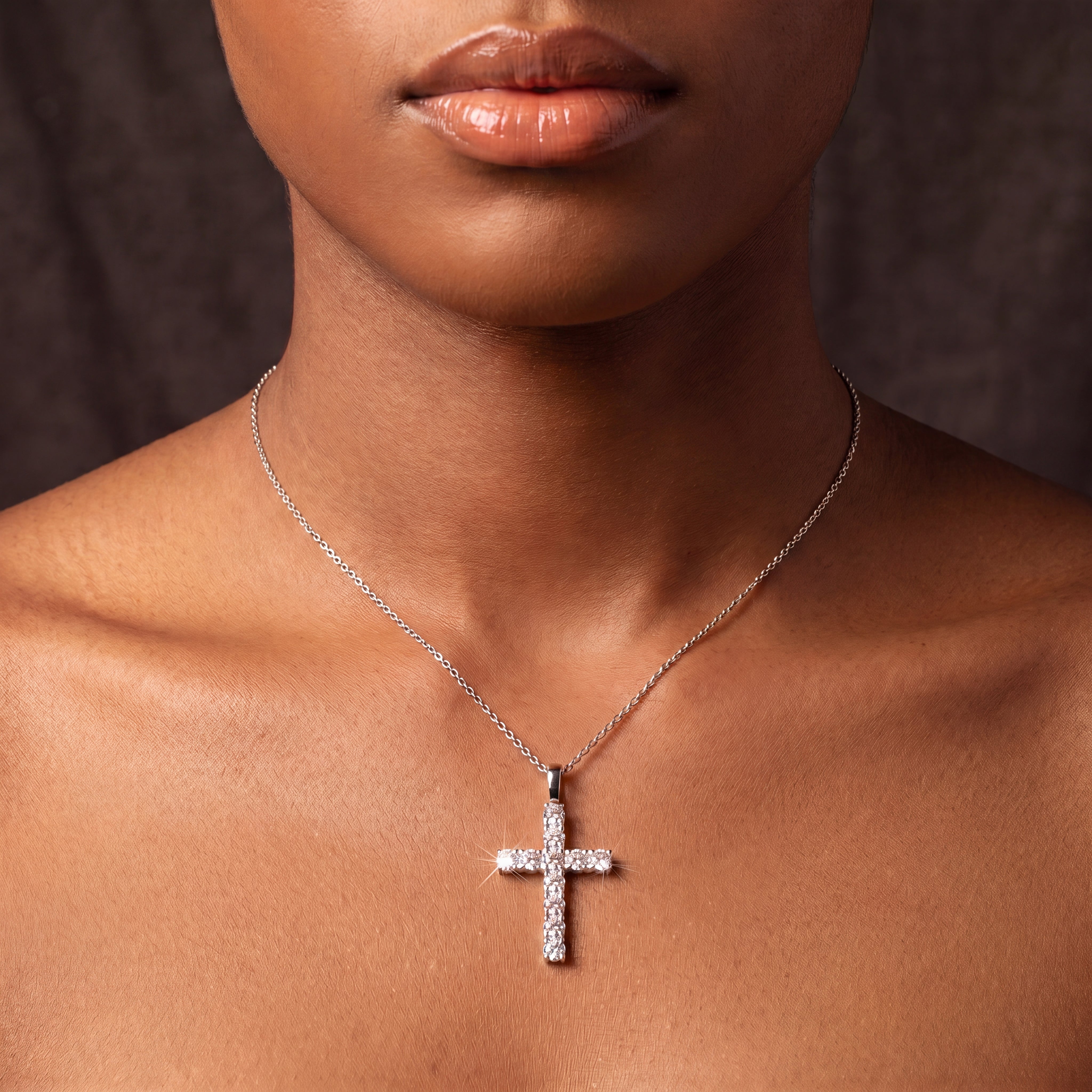 Moissanite Cross Pendant Necklace Sterling Silver