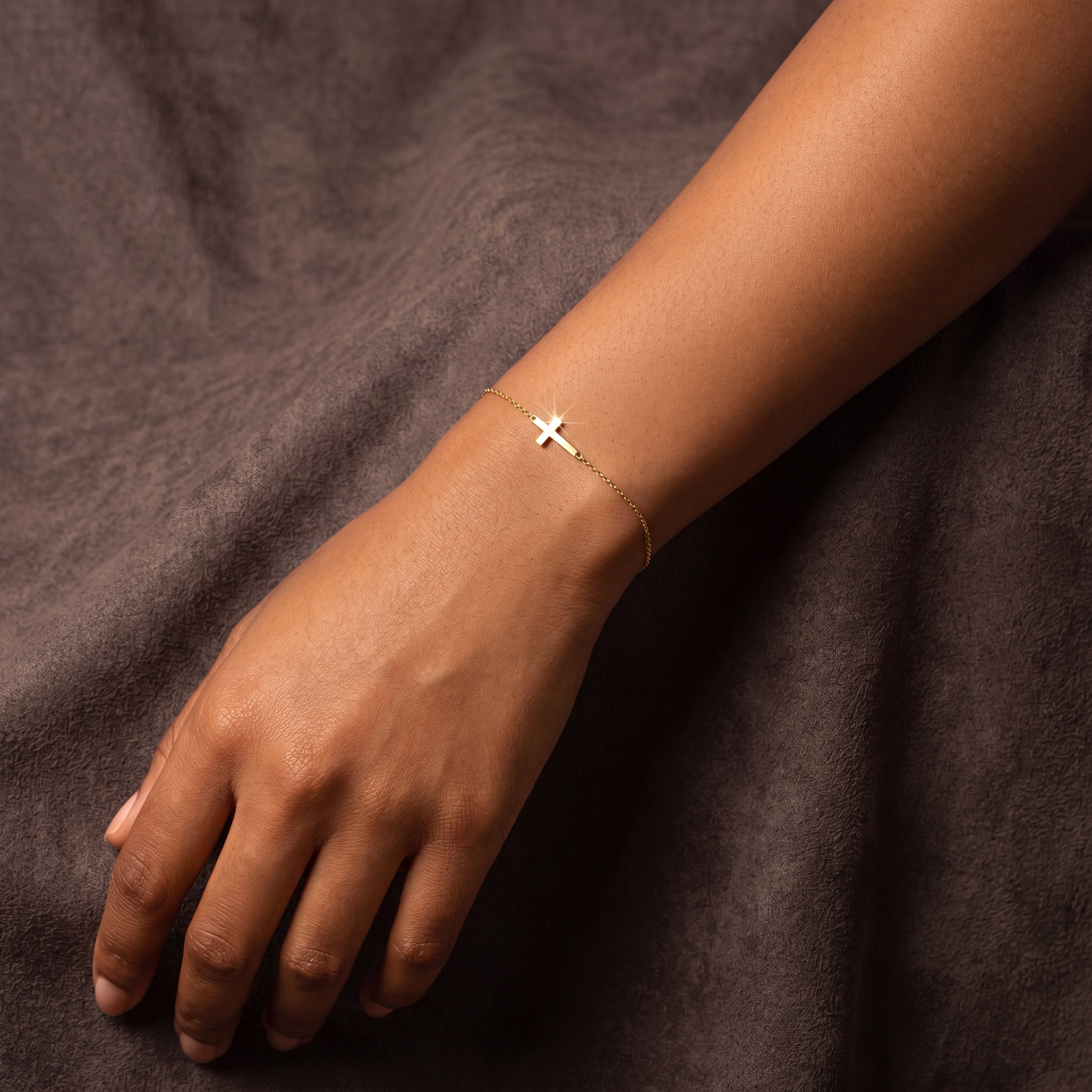 Minimalist Gold Bracelet with Cross Shaped Charm
