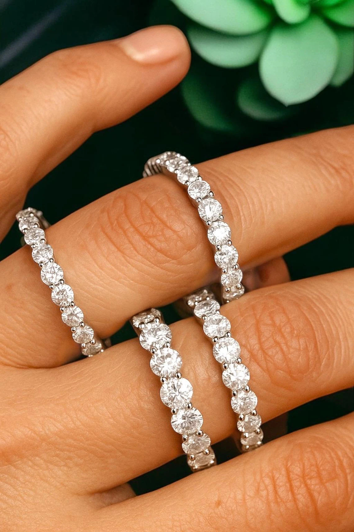 VVS1 Women’s Ring Moissanite – Moissanite Eternity Band 1.5–4MM, 925 Sterling Silver, Diamond Alternative Wedding Ring, 5x Rhodium Plate