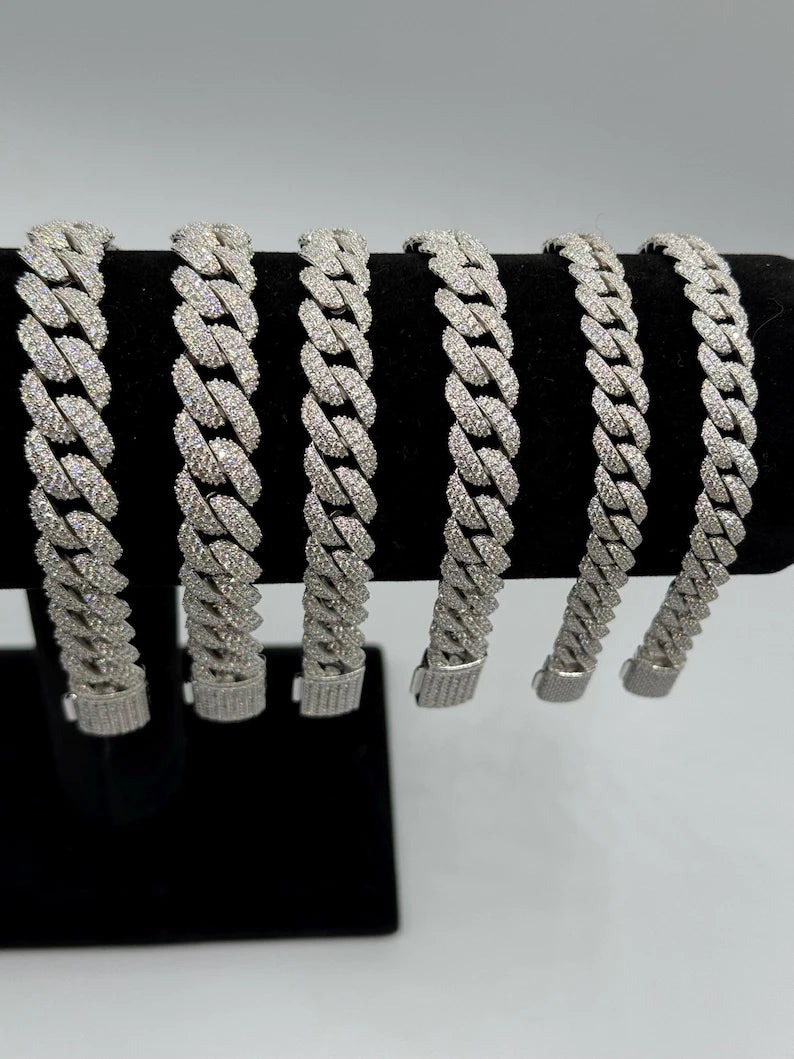 VVS1 Moissanite Miami Cuban Link Bracelet – Solid 925 Sterling Silver, Iced Out Hip Hop Jewelry, Rapper Style, All Sizes Available