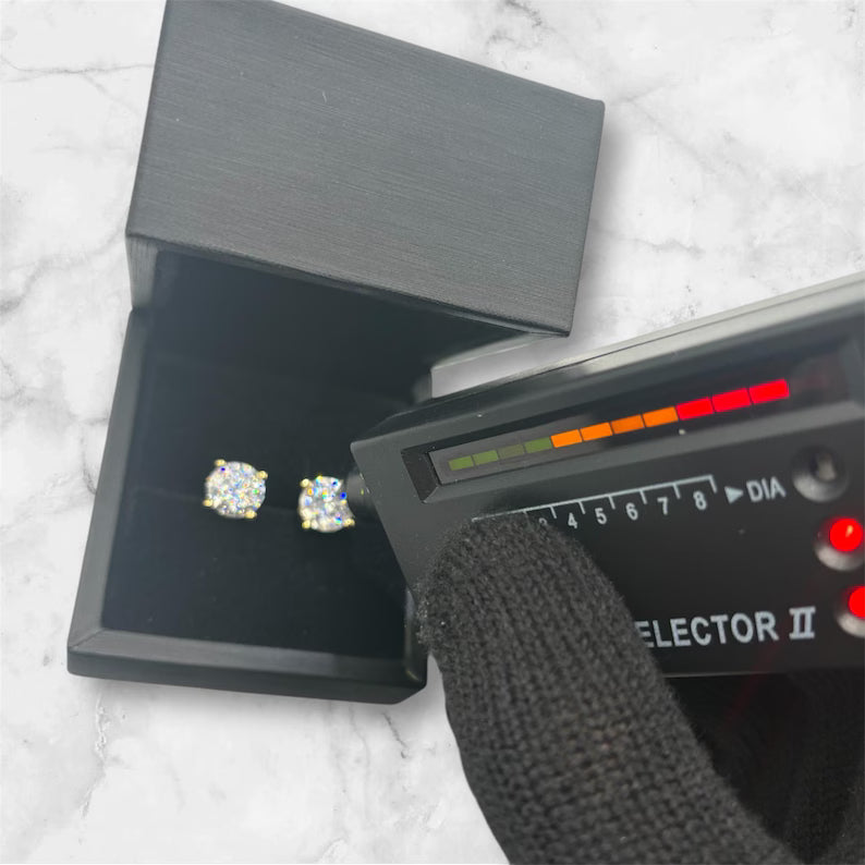 Real VVS1 Moissanite Stud Earrings in 925 Silver or Yellow Gold, Push Back Earrings 0.2-4 CTW, 3-8mm for Women & Men