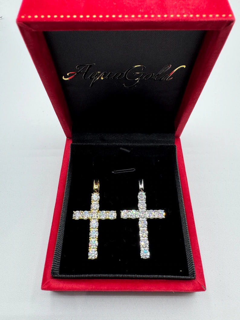 Moissanite Pendant Necklace, Cross-Style – S925 Sterling Silver or Gold Finish