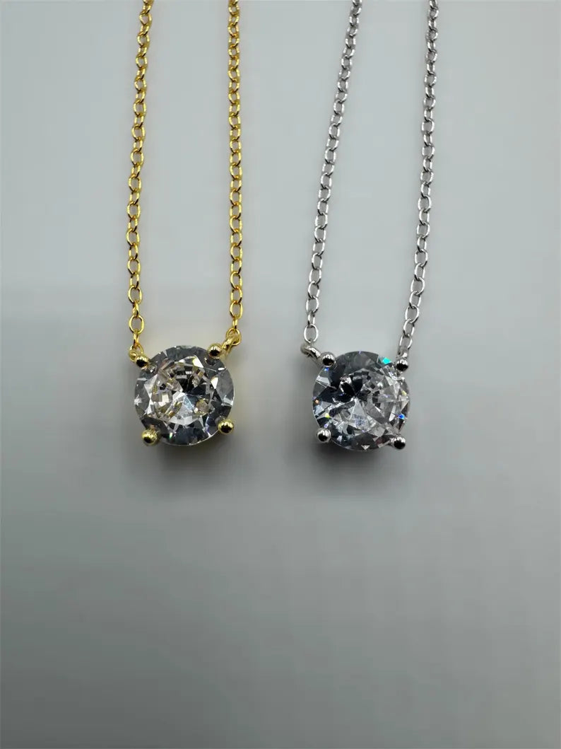 Water Resistant Women’s Necklace – Dainty Necklace Gold/Silver, Floating Solitaire Pendant in Sterling Silver, Minimalist Bridesmaid Jewelry