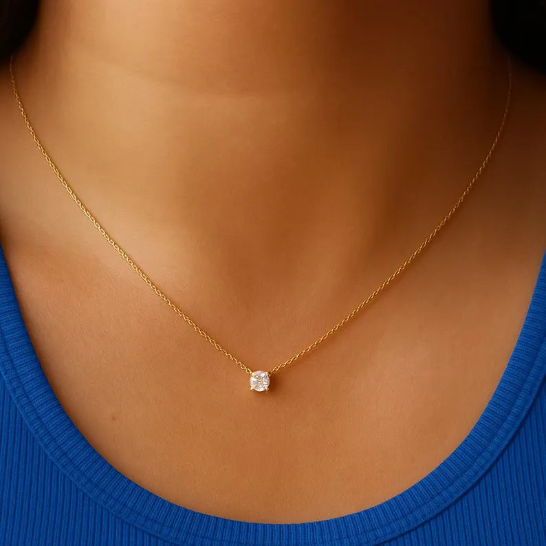 Water Resistant Women’s Necklace – Dainty Necklace Gold/Silver, Floating Solitaire Pendant in Sterling Silver, Minimalist Bridesmaid Jewelry