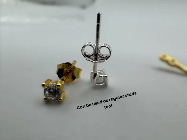 Waterproof Womens Earrings 14k Gold Plated Ear Jacket Stud Earrings 925 Sterling Silver Gold or White Gold Butterfly Push Back