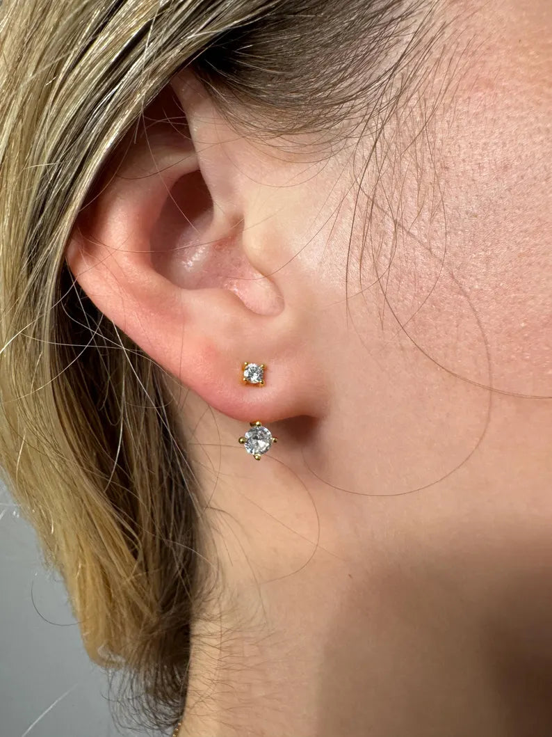 Waterproof Womens Earrings 14k Gold Plated Ear Jacket Stud Earrings 925 Sterling Silver Gold or White Gold Butterfly Push Back