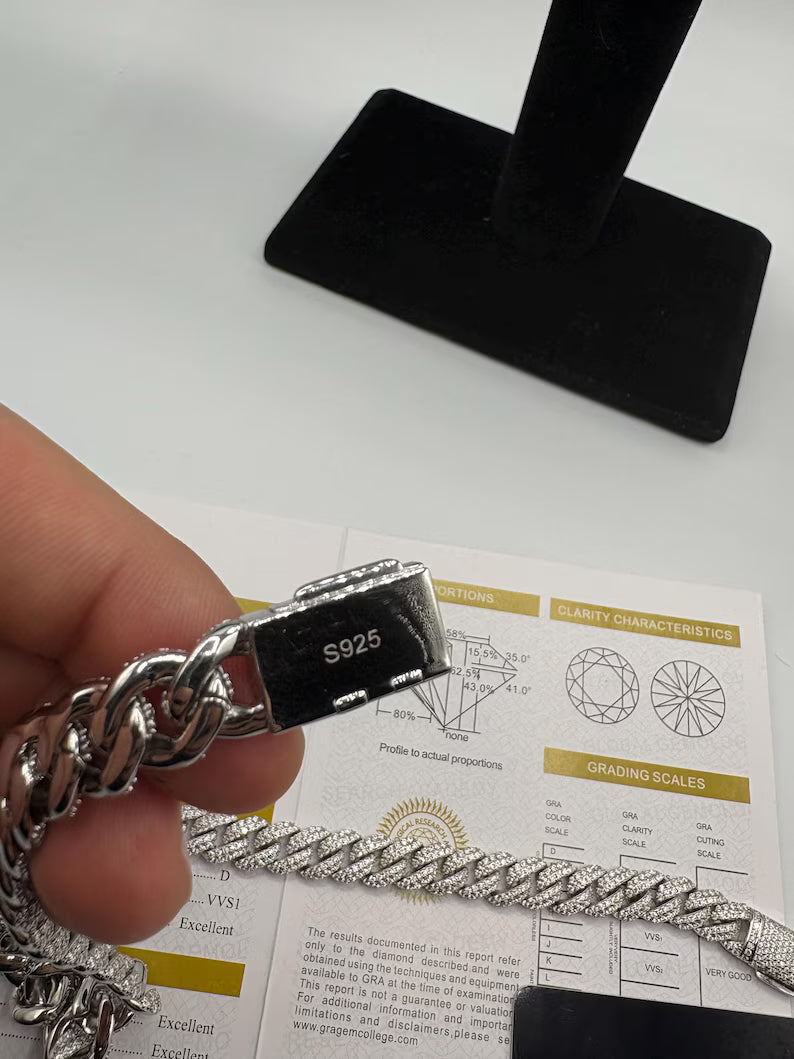 VVS1 Moissanite Miami Cuban Link Bracelet – Solid 925 Sterling Silver, Iced Out Hip Hop Jewelry, Rapper Style, All Sizes Available