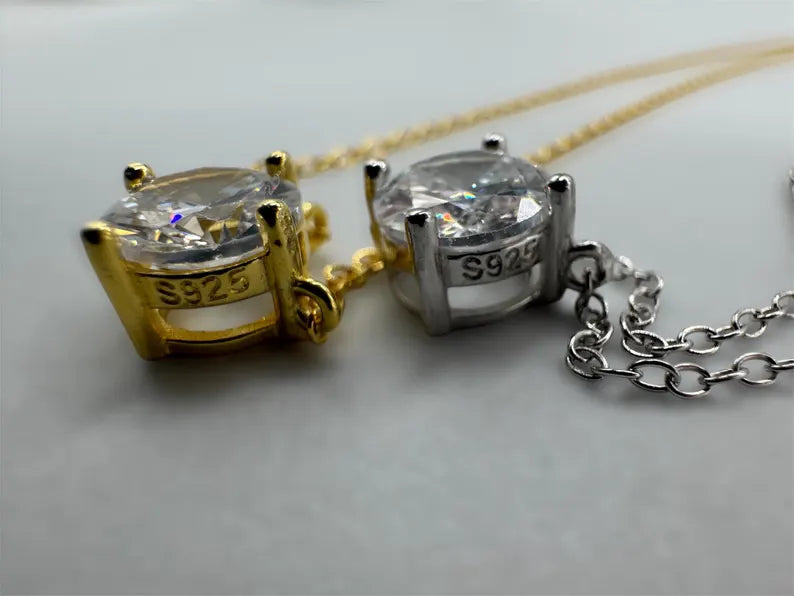 Water Resistant Women’s Necklace – Dainty Necklace Gold/Silver, Floating Solitaire Pendant in Sterling Silver, Minimalist Bridesmaid Jewelry