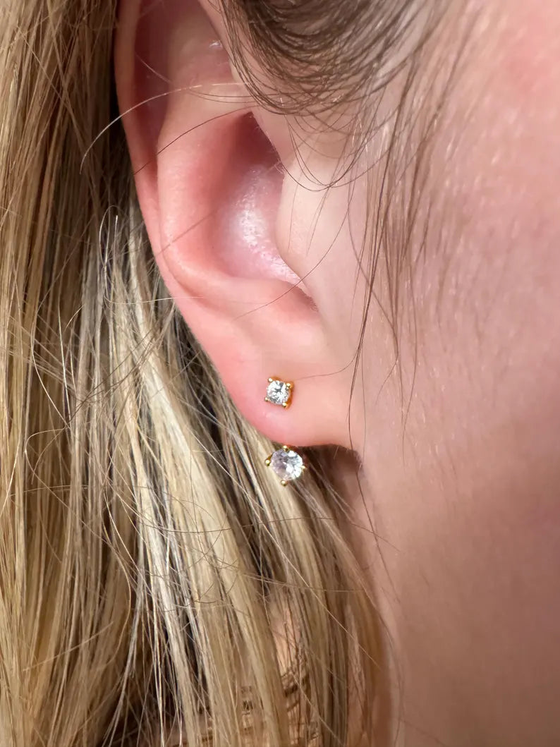 Waterproof Womens Earrings 14k Gold Plated Ear Jacket Stud Earrings 925 Sterling Silver Gold or White Gold Butterfly Push Back