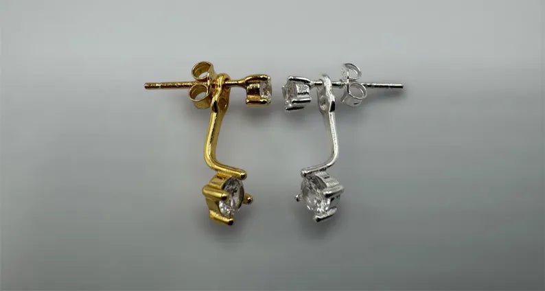 Waterproof Womens Earrings 14k Gold Plated Ear Jacket Stud Earrings 925 Sterling Silver Gold or White Gold Butterfly Push Back