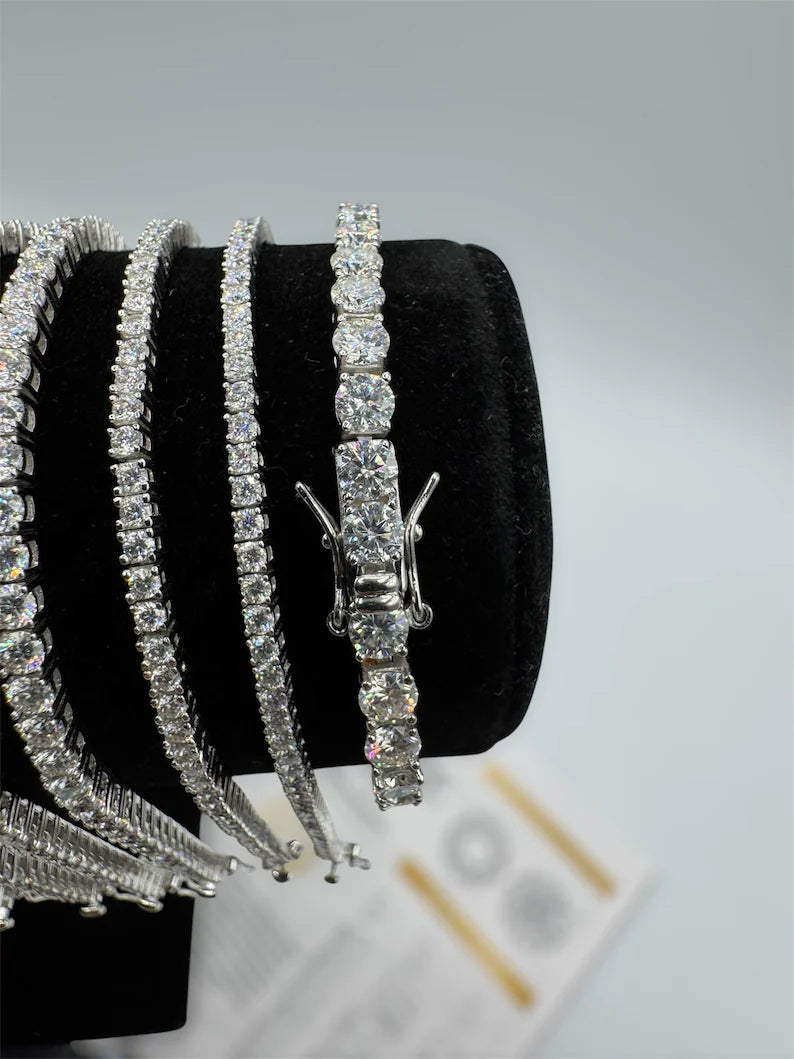 VVS1 Moissanite Tennis Bracelet, 2–4mm D-Color Stones, 925 Sterling Silver, Rhodium-Plated, Unisex Fine Jewelry