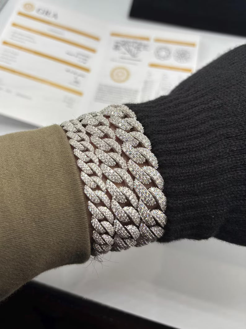 VVS1 Moissanite Miami Cuban Link Bracelet – Solid 925 Sterling Silver, Iced Out Hip Hop Jewelry, Rapper Style, All Sizes Available