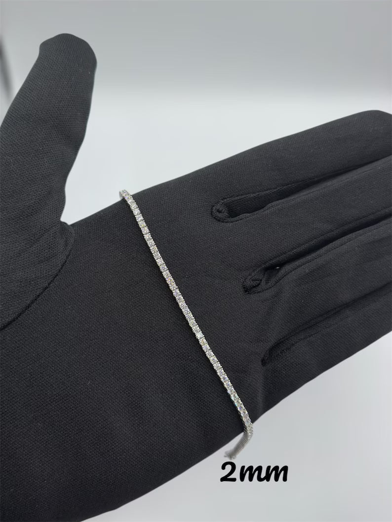 VVS1 Moissanite Tennis Bracelet, 2–4mm D-Color Stones, 925 Sterling Silver, Rhodium-Plated, Unisex Fine Jewelry