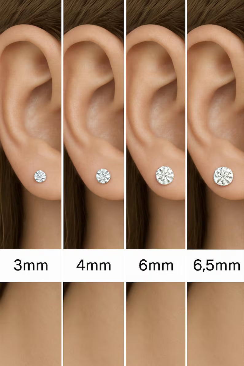 Real VVS1 Moissanite Stud Earrings in 925 Silver or Yellow Gold, Push Back Earrings 0.2-4 CTW, 3-8mm for Women & Men