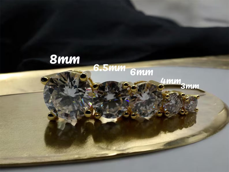 Real VVS1 Moissanite Stud Earrings in 925 Silver or Yellow Gold, Push Back Earrings 0.2-4 CTW, 3-8mm for Women & Men