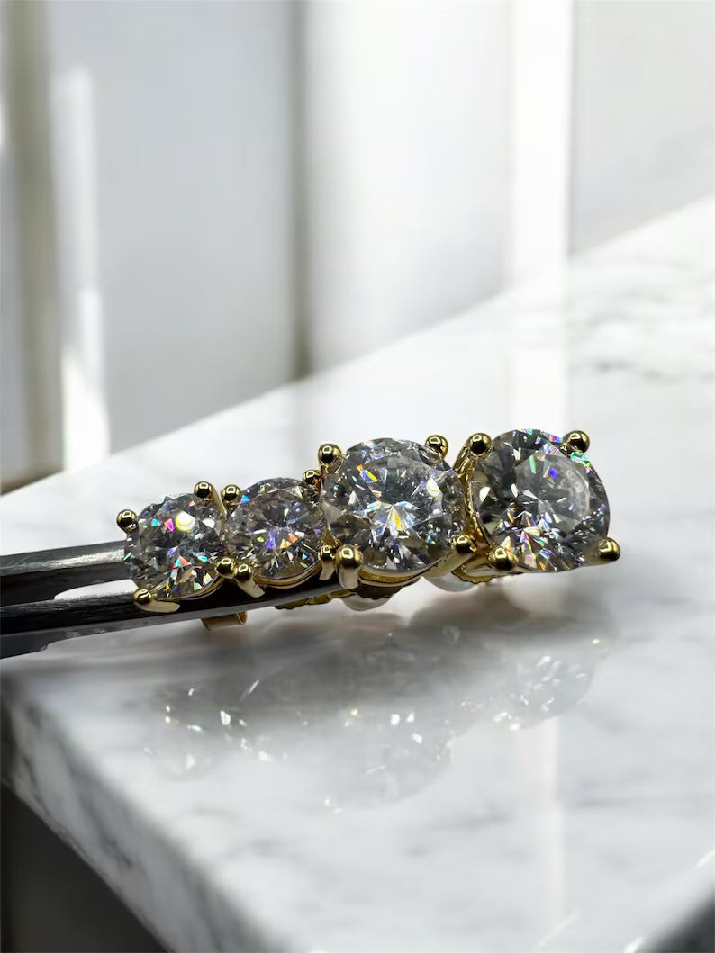 Real VVS1 Moissanite Stud Earrings in 925 Silver or Yellow Gold, Push Back Earrings 0.2-4 CTW, 3-8mm for Women & Men