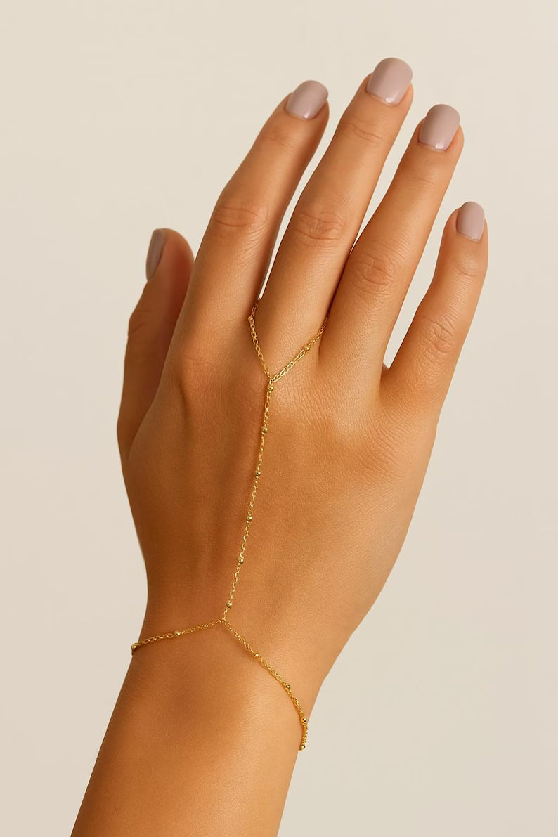 18K Waterproof Gold & White Gold Plated Stainless Steel Hand Chain Bracelet, 5X Layer Durable, Dainty Finger Chain, Minimalist Jewelry
