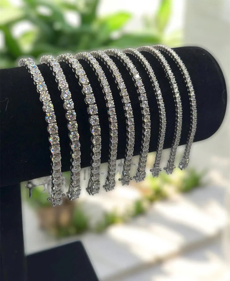 VVS1 Moissanite Tennis Bracelet, 2–4mm D-Color Stones, 925 Sterling Silver, Rhodium-Plated, Unisex Fine Jewelry