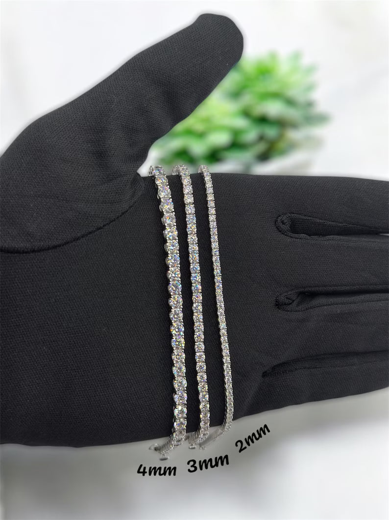 VVS1 Moissanite Tennis Bracelet, 2–4mm D-Color Stones, 925 Sterling Silver, Rhodium-Plated, Unisex Fine Jewelry