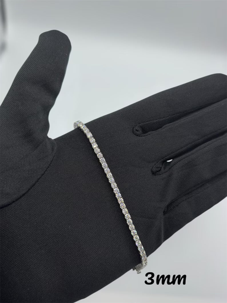 VVS1 Moissanite Tennis Bracelet, 2–4mm D-Color Stones, 925 Sterling Silver, Rhodium-Plated, Unisex Fine Jewelry
