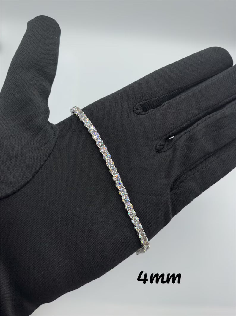 VVS1 Moissanite Tennis Bracelet, 2–4mm D-Color Stones, 925 Sterling Silver, Rhodium-Plated, Unisex Fine Jewelry
