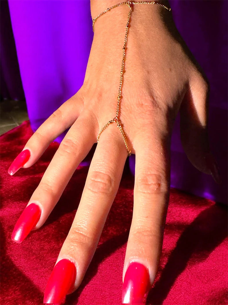 18K Waterproof Gold & White Gold Plated Stainless Steel Hand Chain Bracelet, 5X Layer Durable, Dainty Finger Chain, Minimalist Jewelry