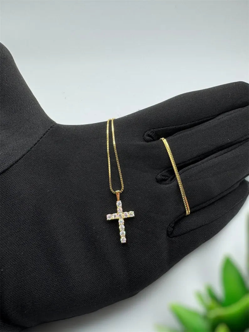Moissanite Pendant Necklace with Cross Design, Sterling Silver S925, Gold or Silver Finish, Unisex
