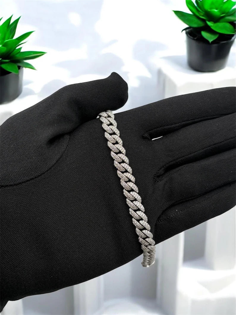 VVS1 Moissanite Miami Cuban Link Bracelet – Solid 925 Sterling Silver, Iced Out Hip Hop Jewelry, Rapper Style, All Sizes Available