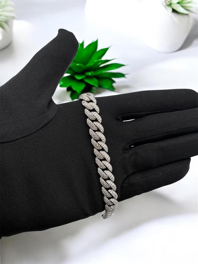 VVS1 Moissanite Miami Cuban Link Bracelet – Solid 925 Sterling Silver, Iced Out Hip Hop Jewelry, Rapper Style, All Sizes Available