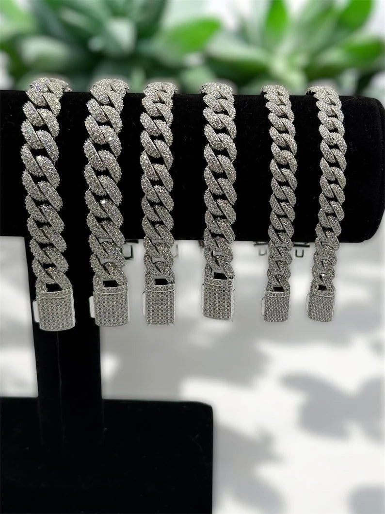 VVS1 Moissanite Miami Cuban Link Bracelet – Solid 925 Sterling Silver, Iced Out Hip Hop Jewelry, Rapper Style, All Sizes Available