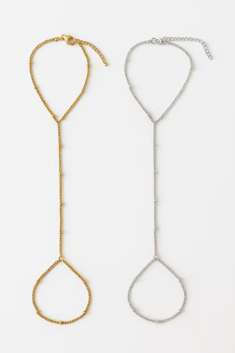 18K Waterproof Gold & White Gold Plated Stainless Steel Hand Chain Bracelet, 5X Layer Durable, Dainty Finger Chain, Minimalist Jewelry