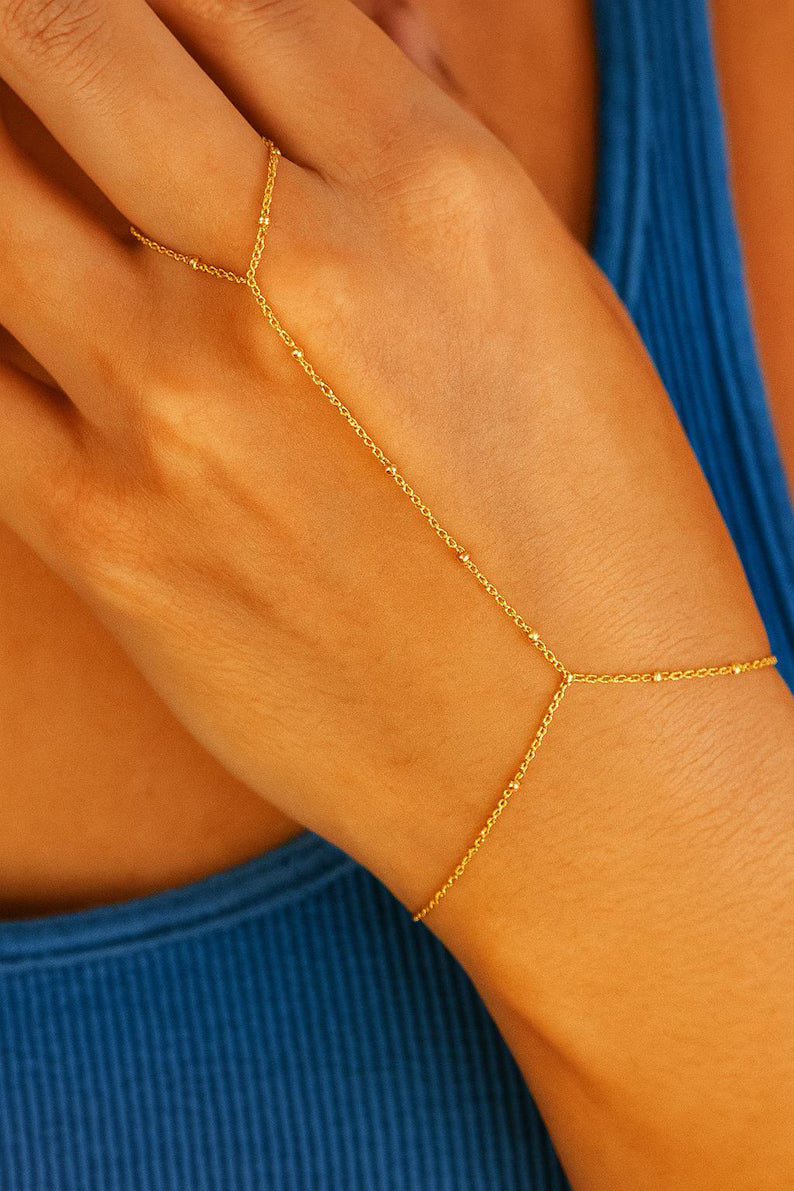 18K Waterproof Gold & White Gold Plated Stainless Steel Hand Chain Bracelet, 5X Layer Durable, Dainty Finger Chain, Minimalist Jewelry