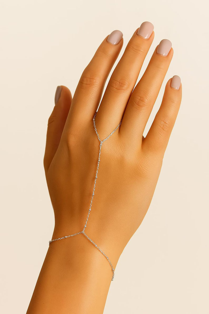 18K Waterproof Gold & White Gold Plated Stainless Steel Hand Chain Bracelet, 5X Layer Durable, Dainty Finger Chain, Minimalist Jewelry