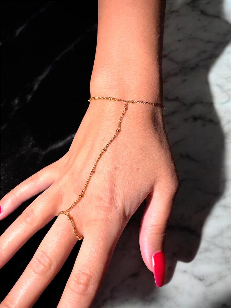 18K Waterproof Gold & White Gold Plated Stainless Steel Hand Chain Bracelet, 5X Layer Durable, Dainty Finger Chain, Minimalist Jewelry