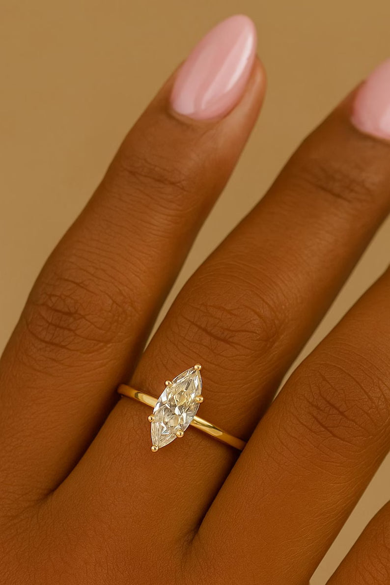 VVS1 Marquise Moissanite Women’s Ring – Dainty Ring, S925 Sterling Silver, D Color Marquise Cut, Engagement or Promise Ring, Gift For Her