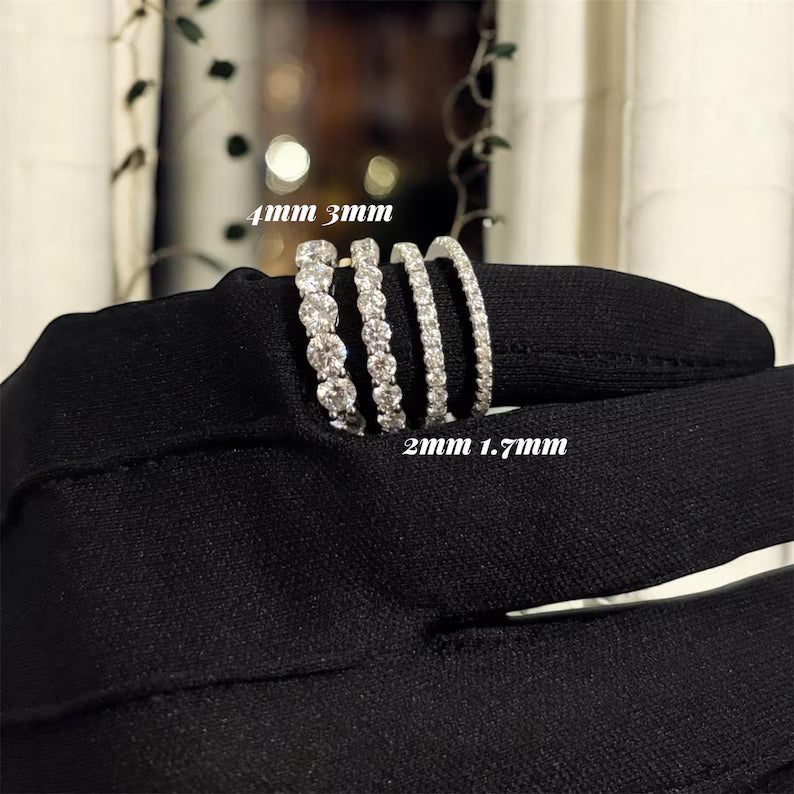 VVS1 Women’s Ring Moissanite – Moissanite Eternity Band 1.5–4MM, 925 Sterling Silver, Diamond Alternative Wedding Ring, 5x Rhodium Plate