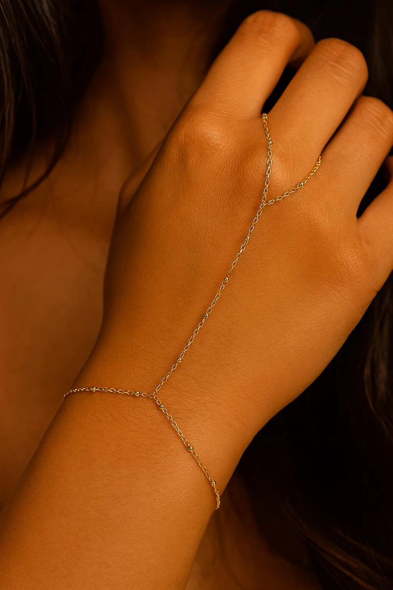 18K Waterproof Gold & White Gold Plated Stainless Steel Hand Chain Bracelet, 5X Layer Durable, Dainty Finger Chain, Minimalist Jewelry