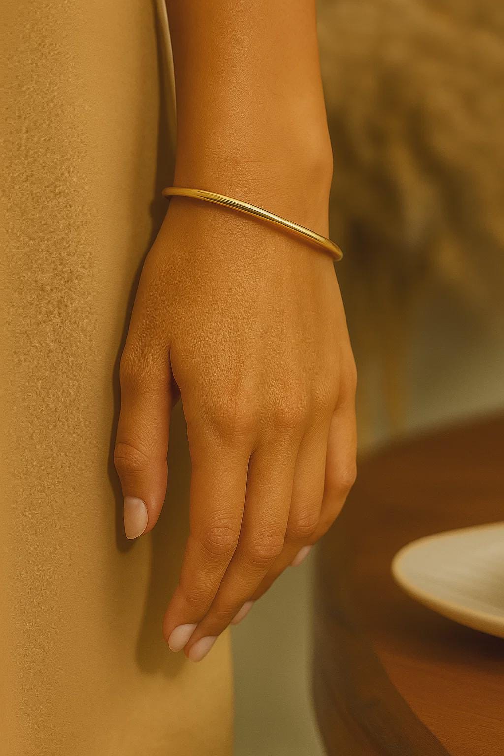 Hypoallergenic nickel-free gold bangle bracelet