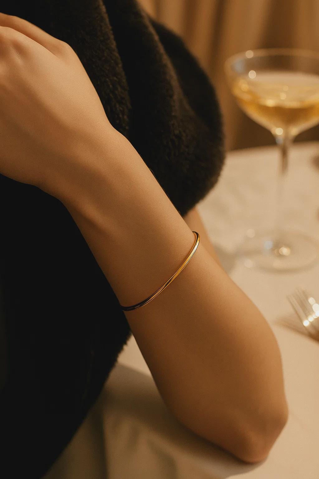 Gold bangle bracelet, 316L stainless steel with 18K gold plating