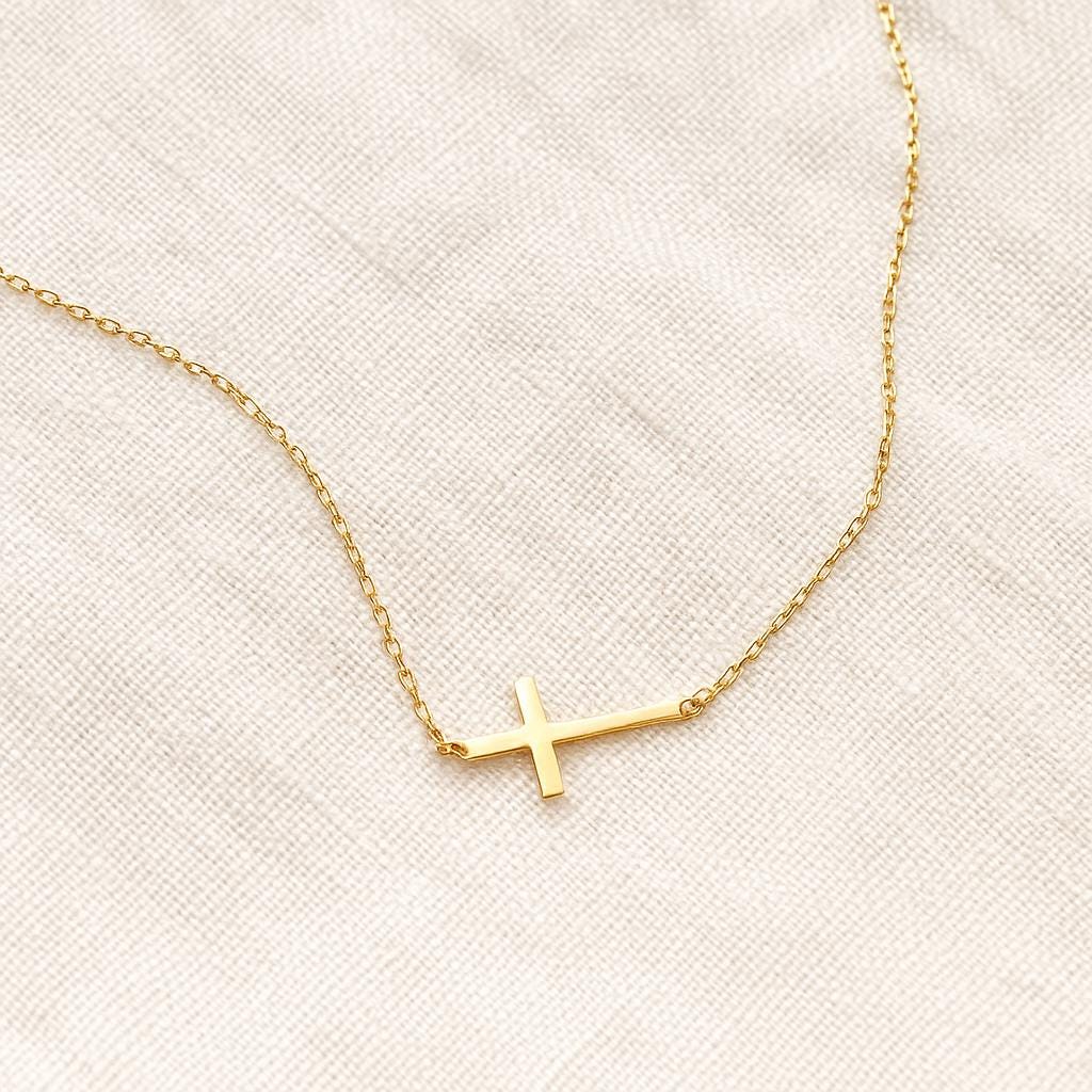 Waterproof gold cross necklace, tarnish-resistant