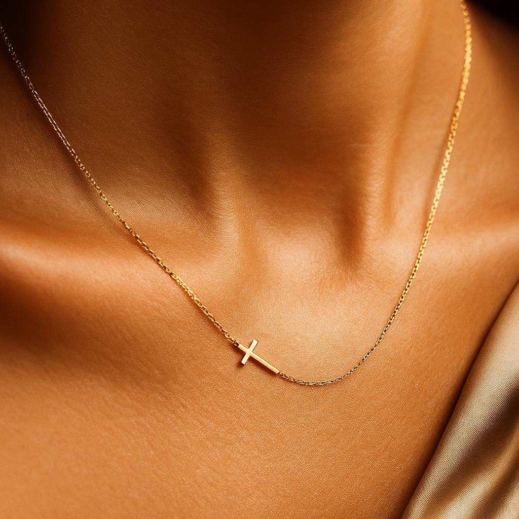 Hypoallergenic stainless steel cross necklace in gold