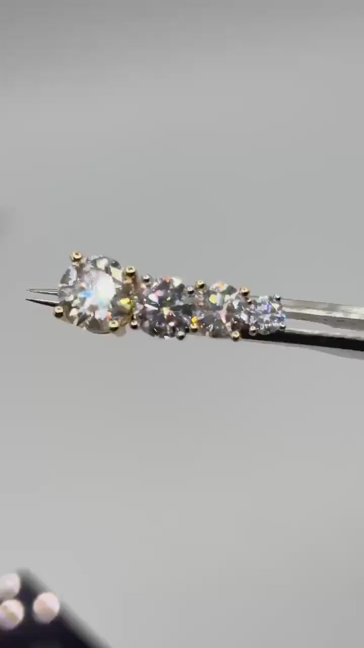 Real VVS1 Moissanite Stud Earrings in 925 Silver or Yellow Gold, Push Back Earrings 0.2-4 CTW, 3-8mm for Women & Men