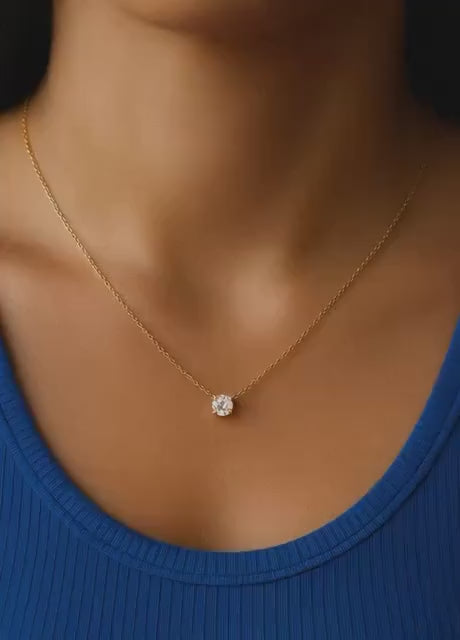 Water Resistant Women’s Necklace – Dainty Necklace Gold/Silver, Floating Solitaire Pendant in Sterling Silver, Minimalist Bridesmaid Jewelry